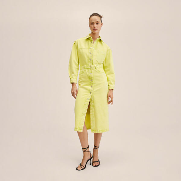 Robe chemise jean Aneka coloris citron vert marque Mango